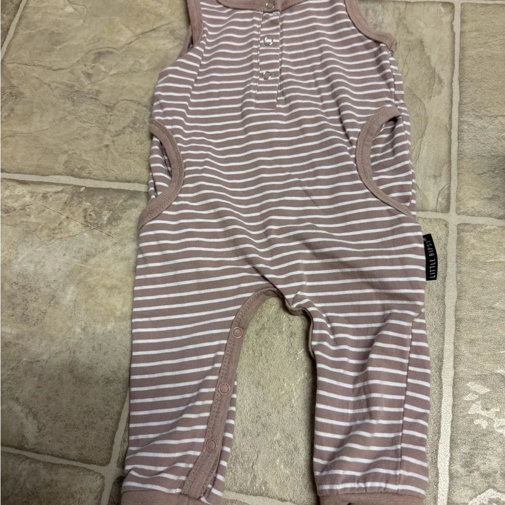 Little Bipsy Strip Tank Romper -Mauve/Tan - Picture 2 of 4